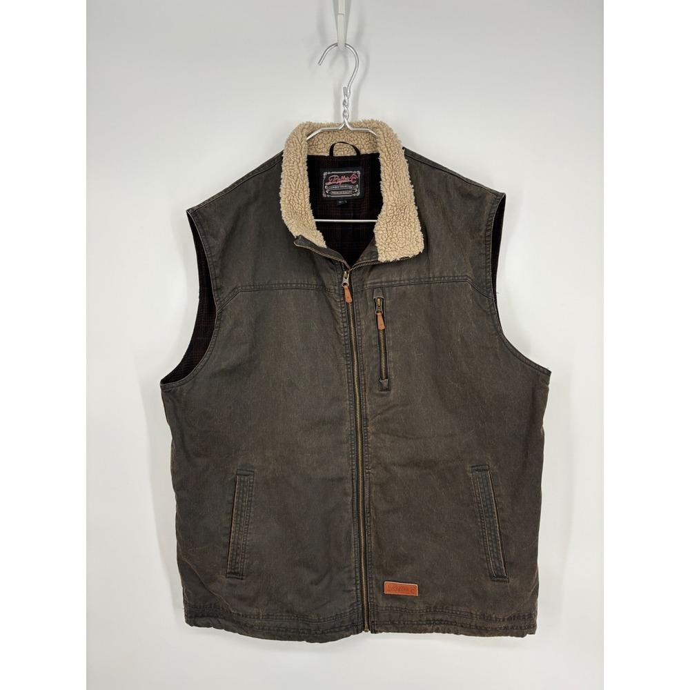 Rafter C Vest Mens 2XL Brown Faux Oilskin Western Cowboy Sherpa Collar Full Zip